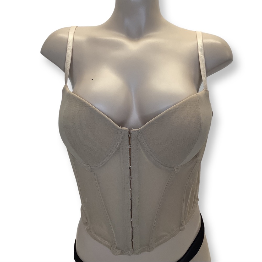 Say What Beige Bustier Padded Cups Crop Top